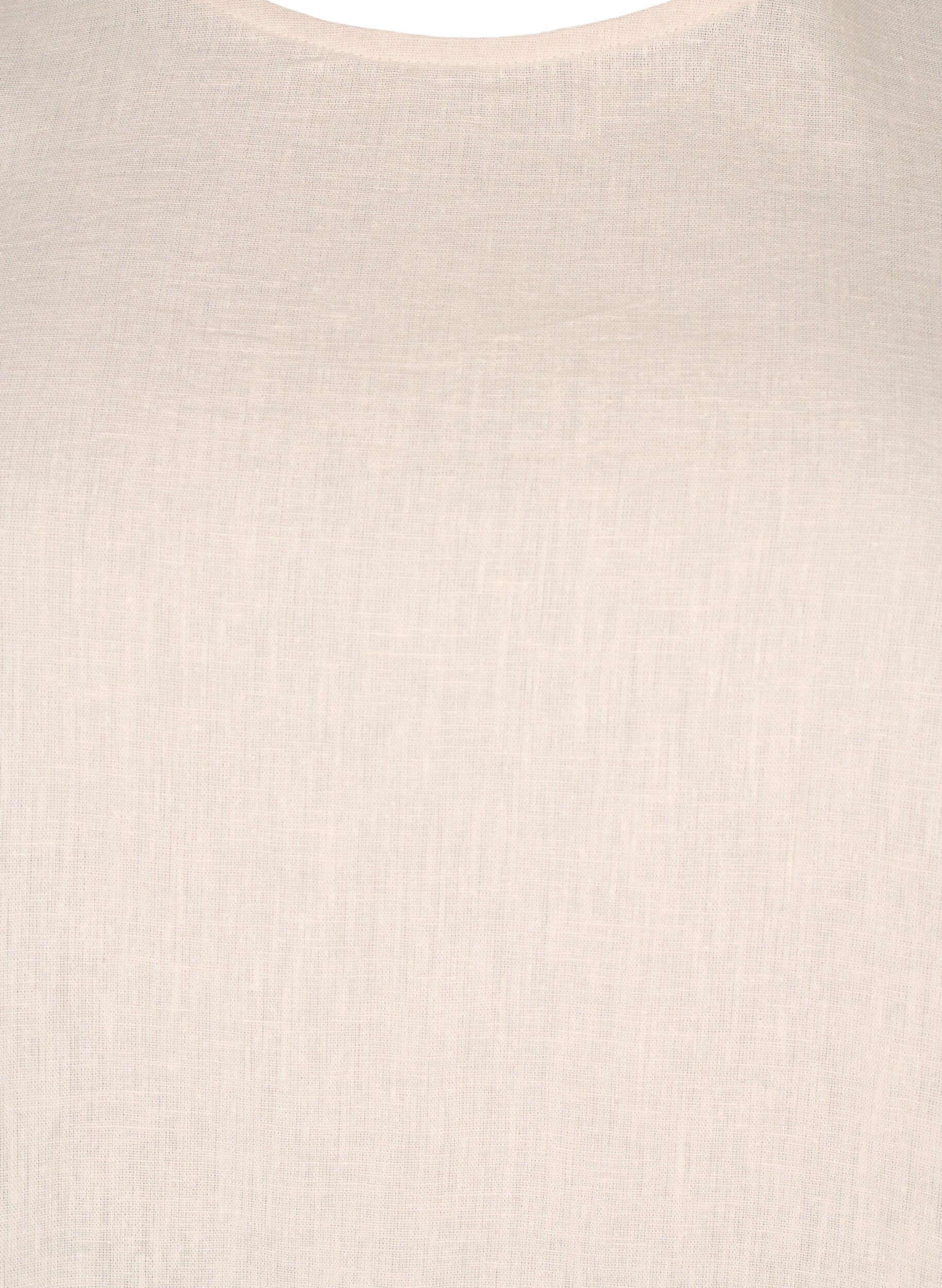 Zizzi Blouse &agrave; manches courtes en m&eacute;lange de coton et lin avec d&eacute;tail lac&eacute;, Sandshell, Packshot image number 2