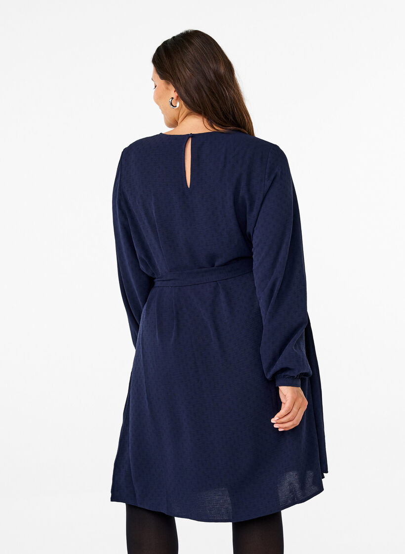 Robe courte texturée avec ceinture nouée, Navy Blazer, Model image number 1