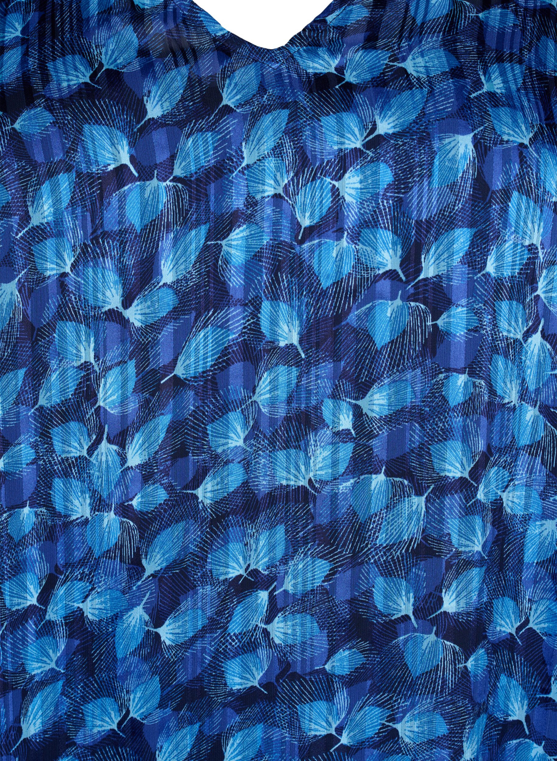 Zizzi Robe imprim&eacute;e avec col en V et manches 3/4, Navy Blazer Leaf AOP, Packshot image number 2