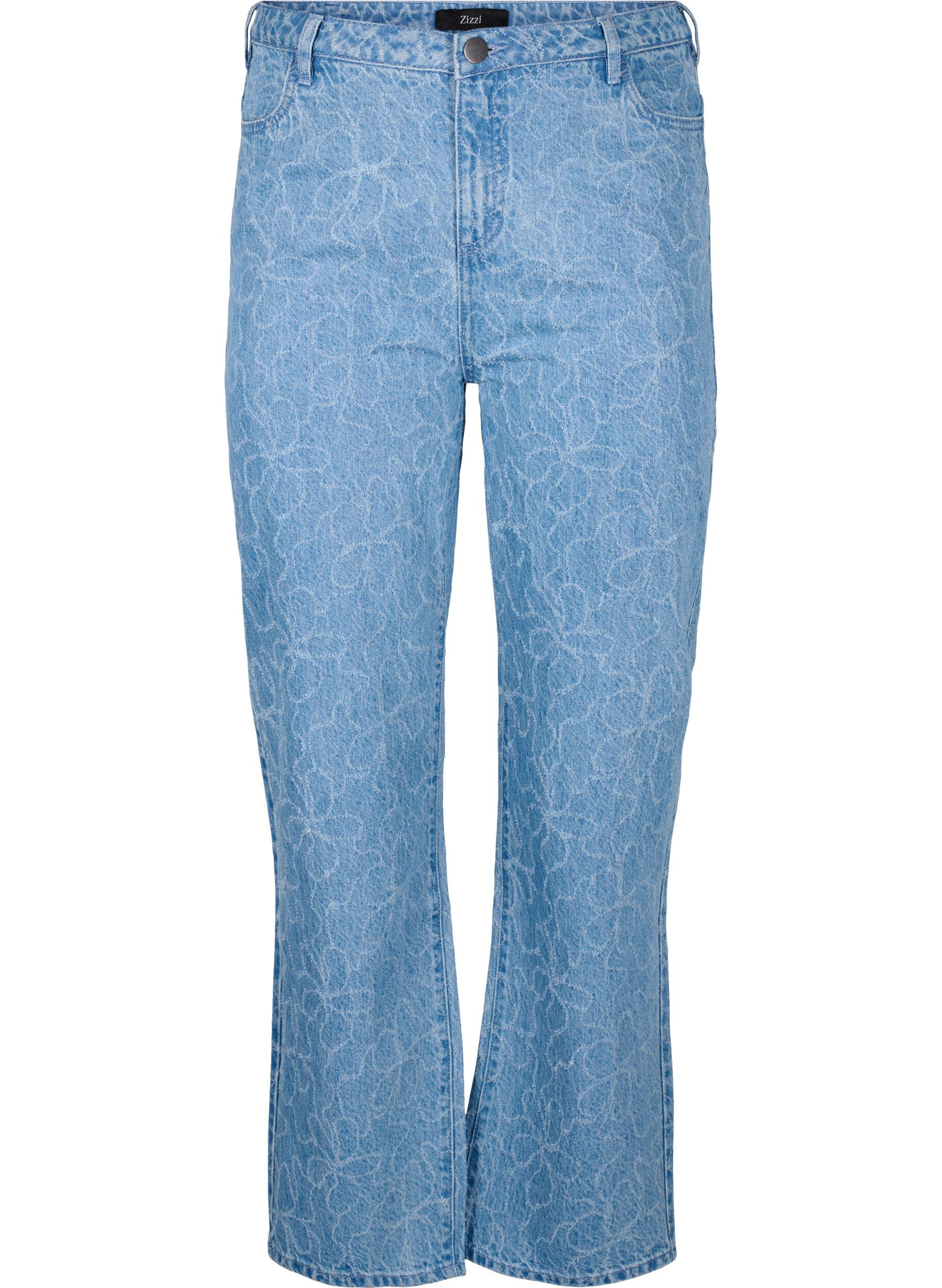 Zizzi Jeans Gemma de taille haute et au motif floral, Bleu Clair, Packshot image number 0