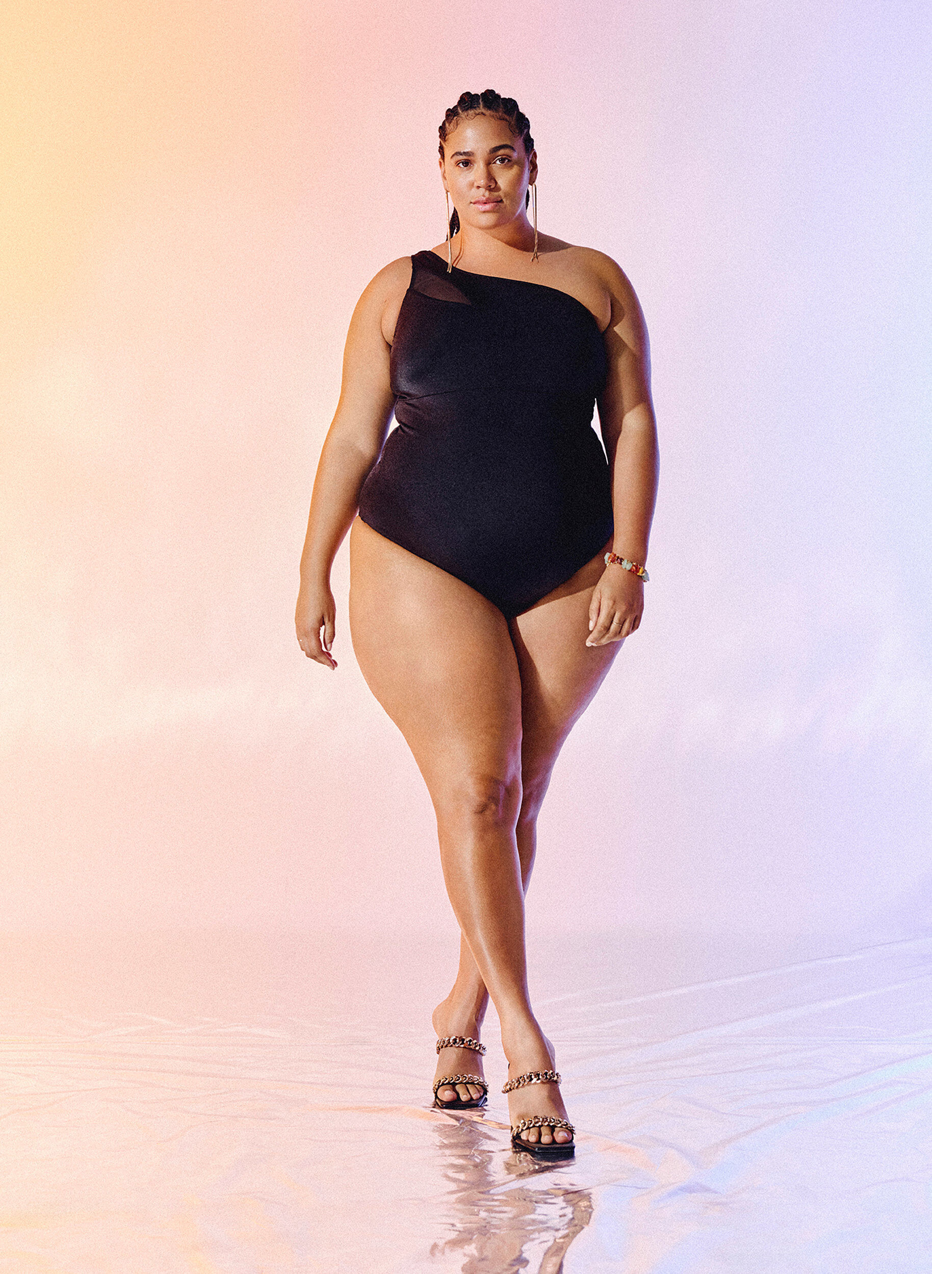 Zizzi Maillot de bain &agrave; une &eacute;paule avec d&eacute;tails en mesh, Black, Image image number 0