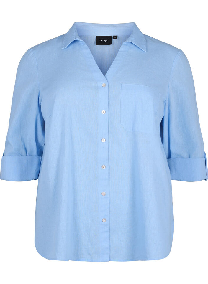 Chemisier avec fermeture à boutons en mélange de coton et de lin, Serenity, Packshot image number 0