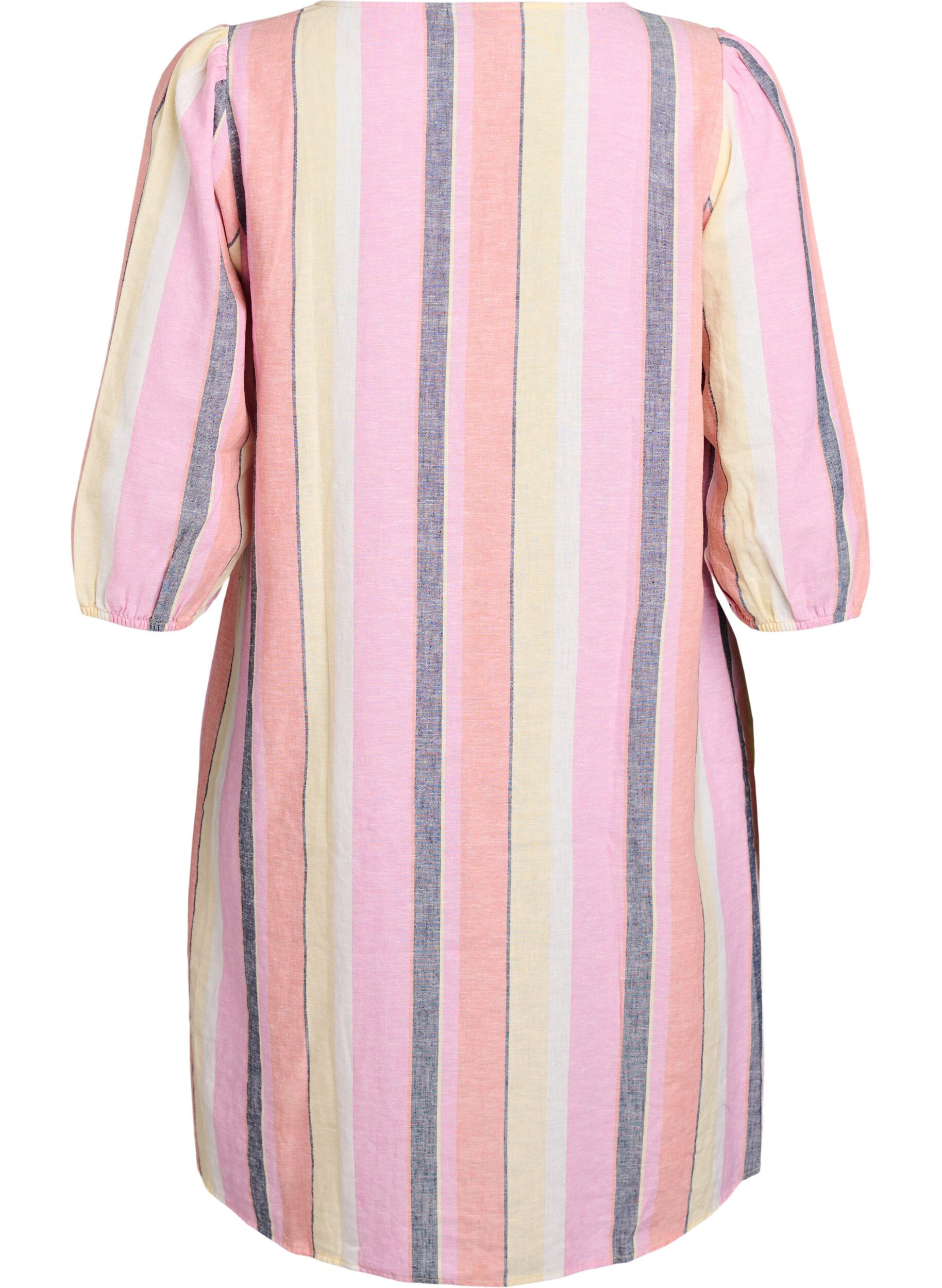 Zizzi Robes courtes en lin et viscose &agrave; manches 3/4, Jaune, Packshot image number 1