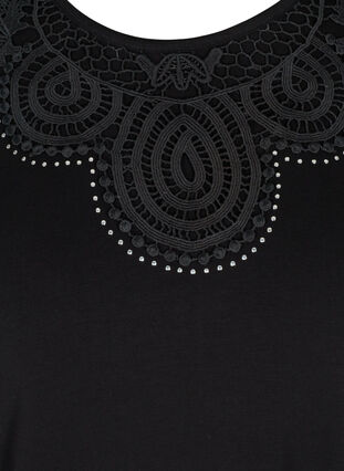 T-shirt manches courtes en viscose avec détails en dentelle, Black, Packshot image number 2