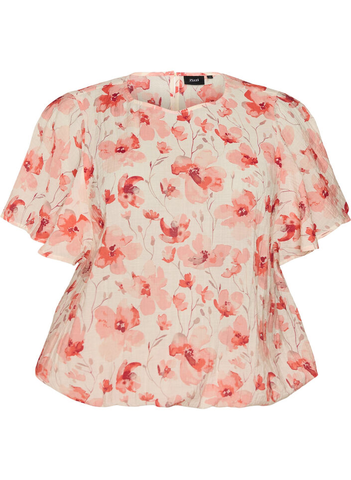 Blouse coupe ballon avec manches papillon, Corail, Packshot image number 0