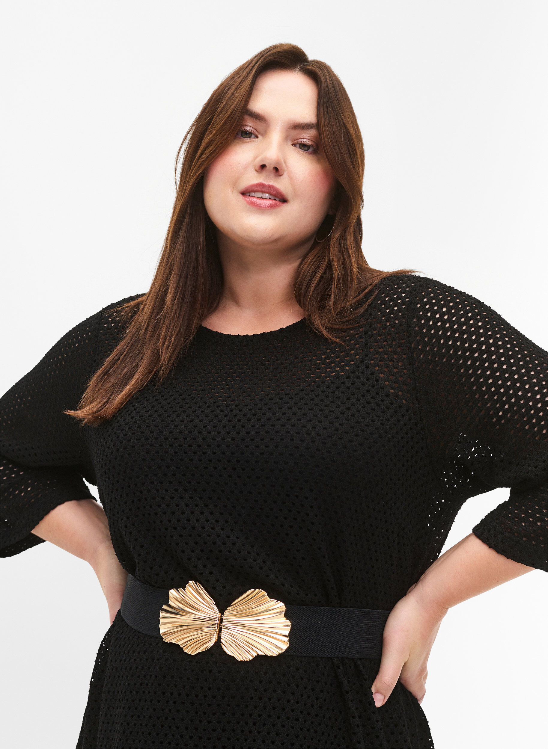 Zizzi Ceinture extensible avec boucle dor&eacute;e, Black, Model image number 0