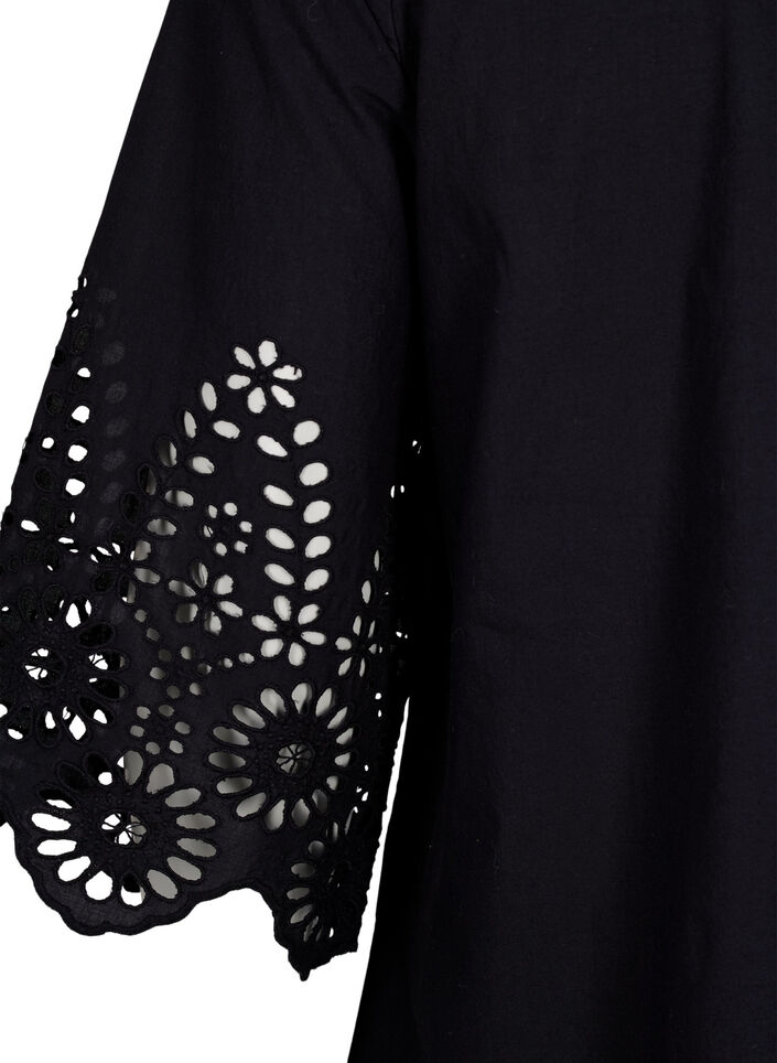 Chemisier avec broderie anglaise et manches 3/4, Black, Packshot image number 3