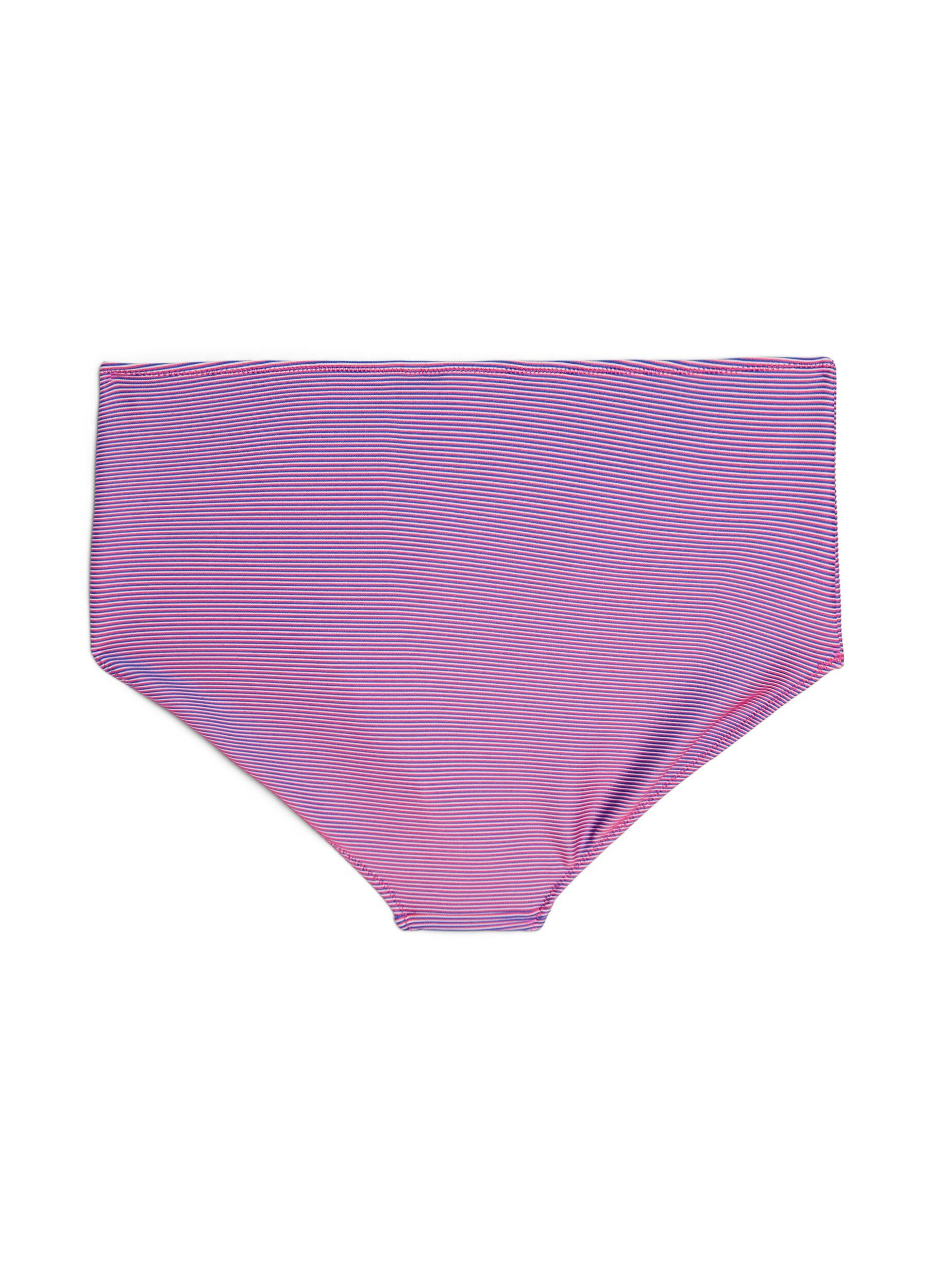 Zizzi Culotte de bikini taille haute &agrave; texture ray&eacute;e, Rose, Packshot image number 1