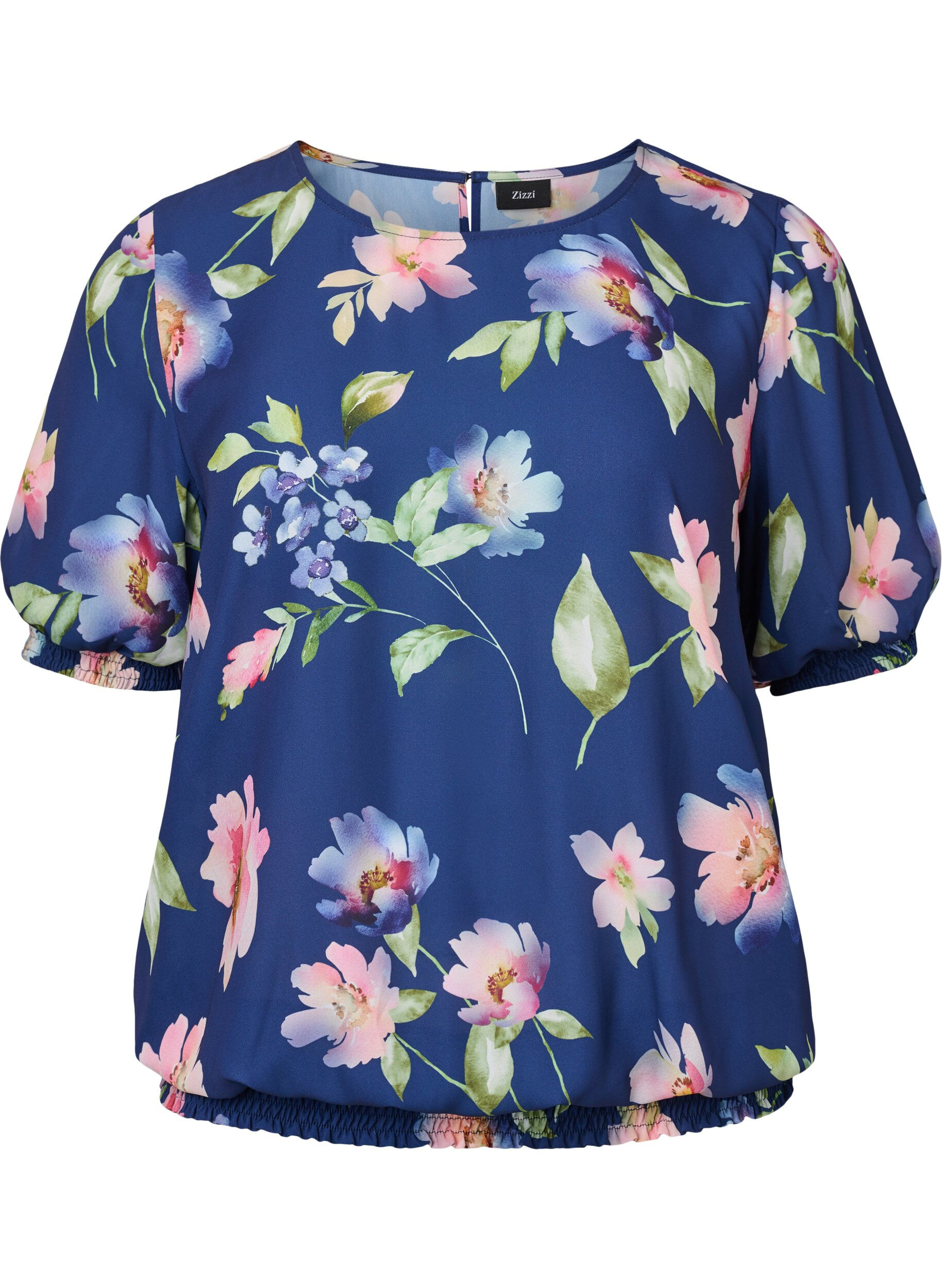 Zizzi Chemisier fleuri &agrave; smocks, Blueprint Flower AOP, Packshot image number 0