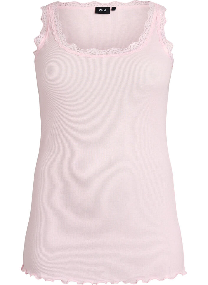 Haut avec bordure en dentelle, Rose, Packshot image number 0
