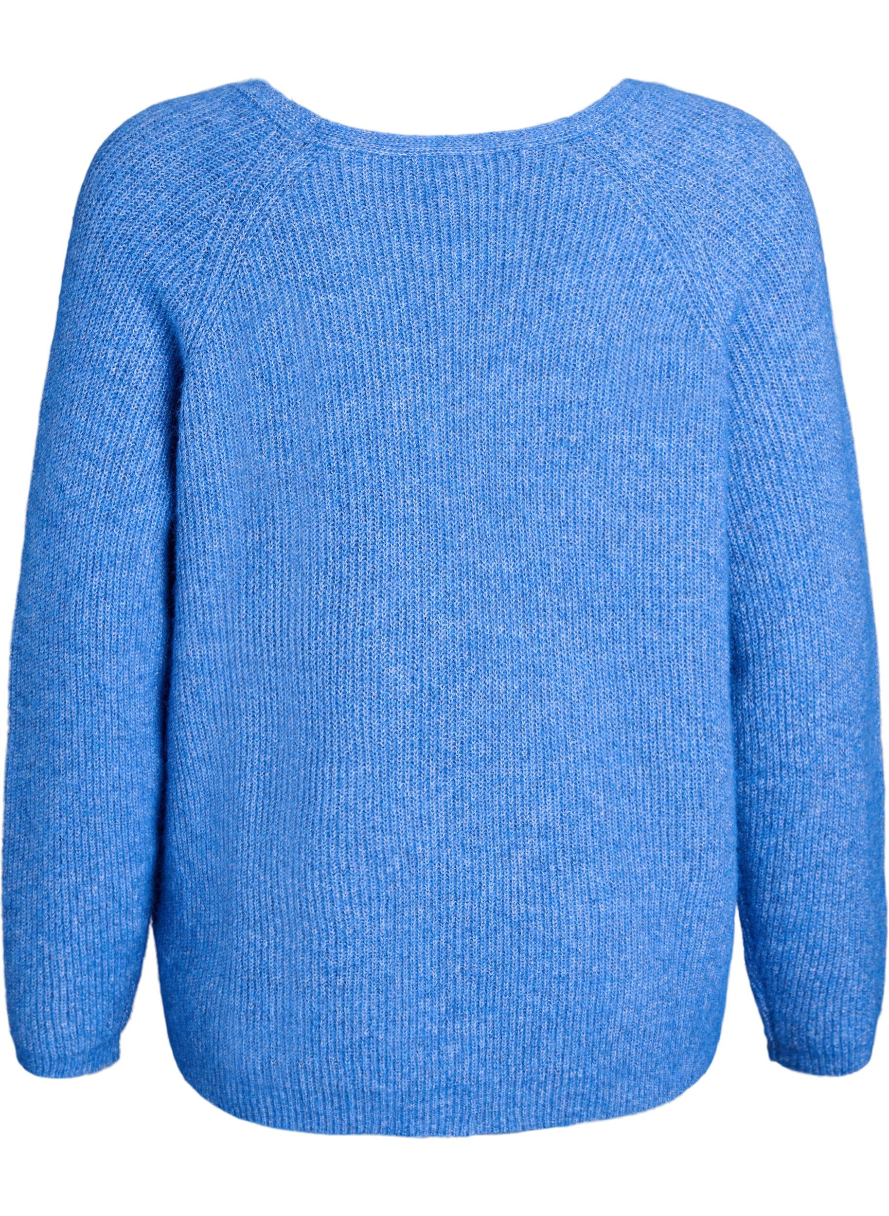ZizziBlouse en maille &agrave; col V et manches raglan, Bleu, Packshot image number 1
