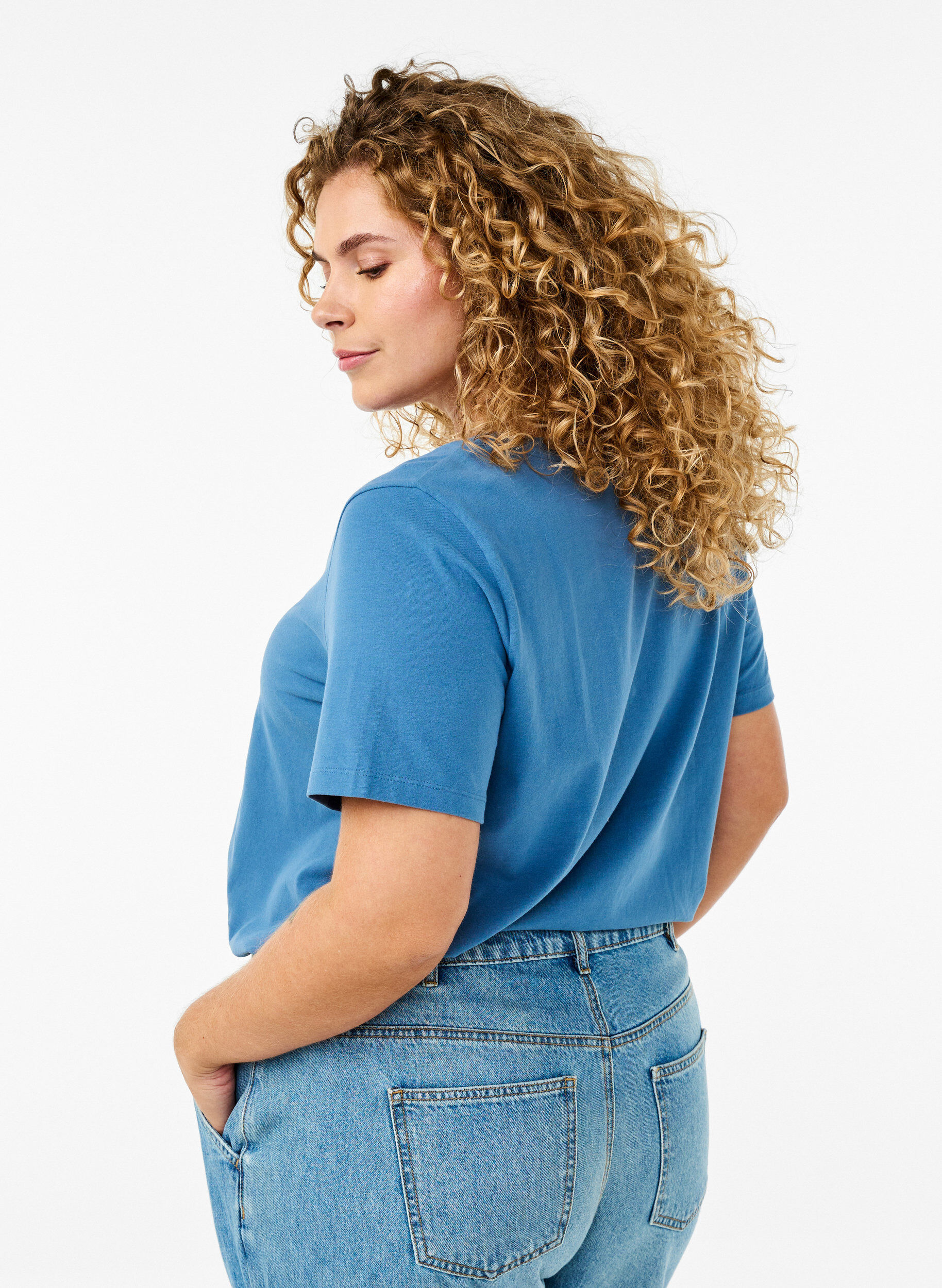 ZizziT-shirt basique en coton de couleur unie, Bleu, Model image number 1