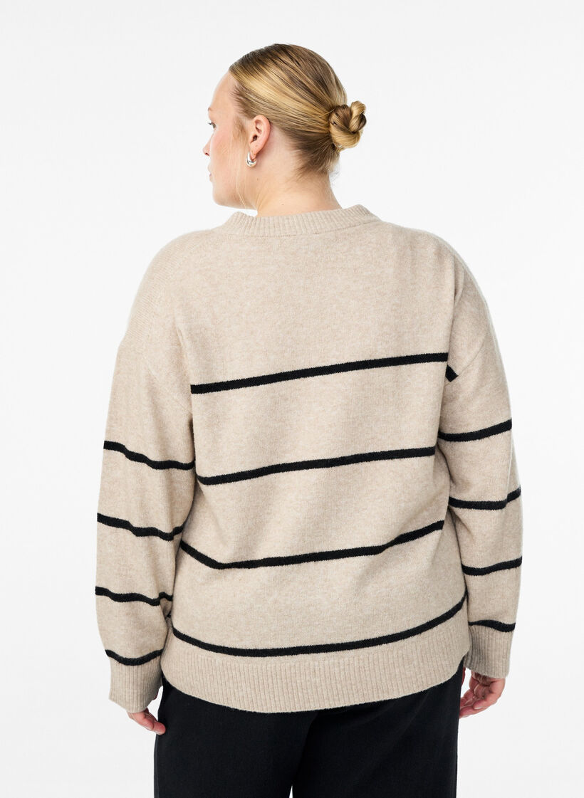 Pull rayé ample, Beige, Model image number 2