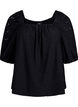 Blouse &agrave; manches courtes bouffantes et motif ajour&eacute;, Noir, Packshot image number 0