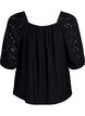 Blouse &agrave; manches courtes bouffantes et motif ajour&eacute;, Noir, Packshot image number 1