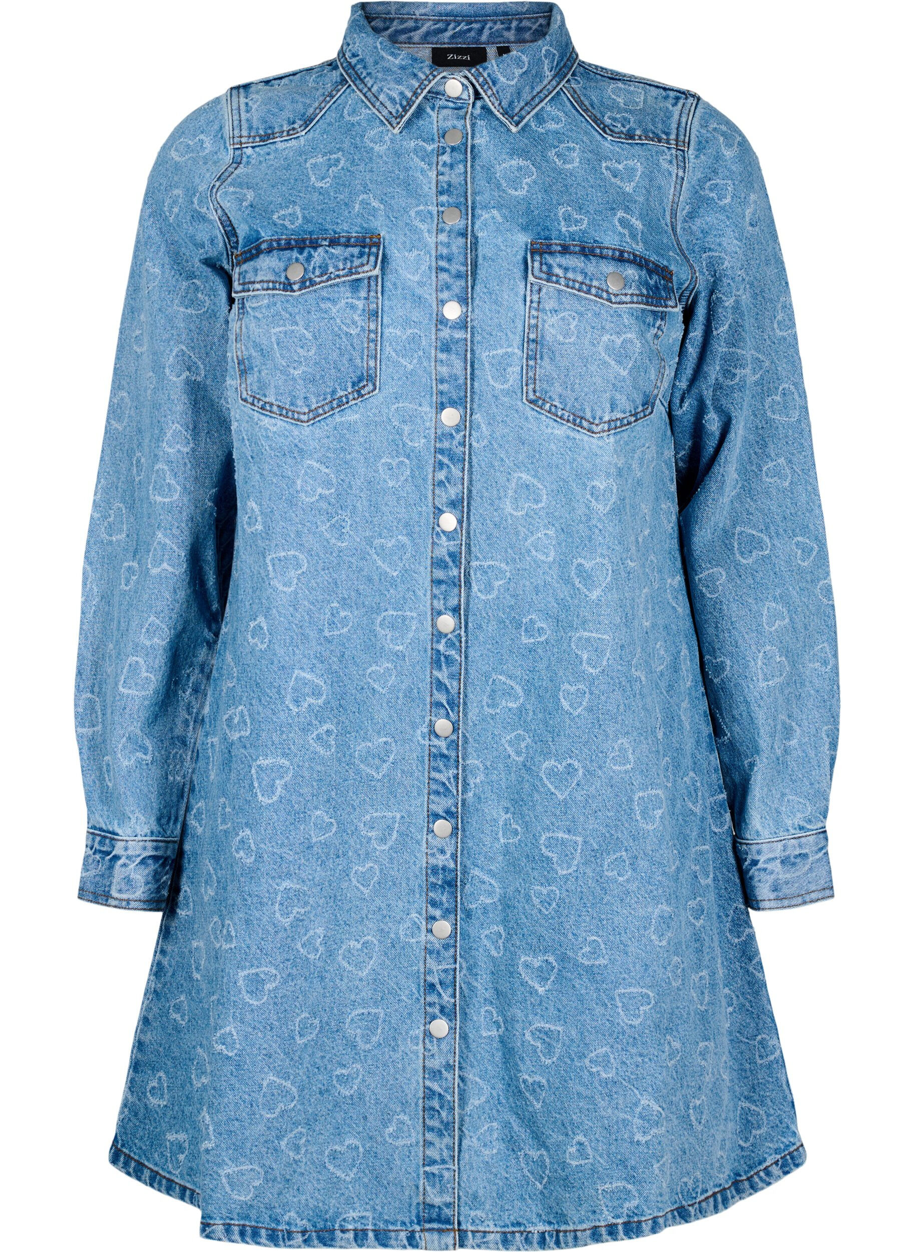 Zizzi Robe en jean &agrave; motif c&oelig;urs, Bleu, Packshot image number 0