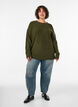 Blouse en maille avec motif c&ocirc;tel&eacute; en V et fentes, Vert fonc&eacute;, Model image number 1