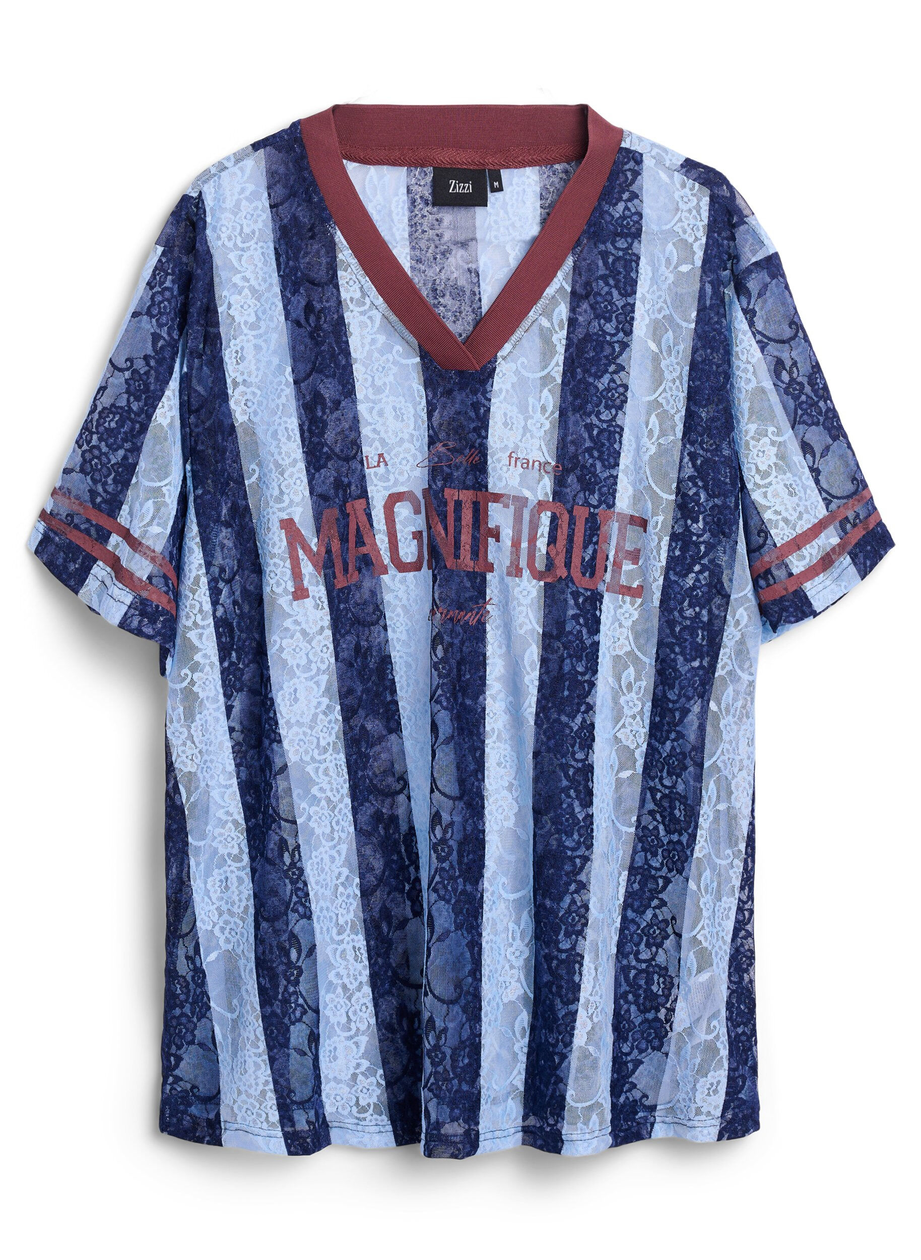 Chemisier en dentelle &agrave; rayures avec imprim&eacute; original