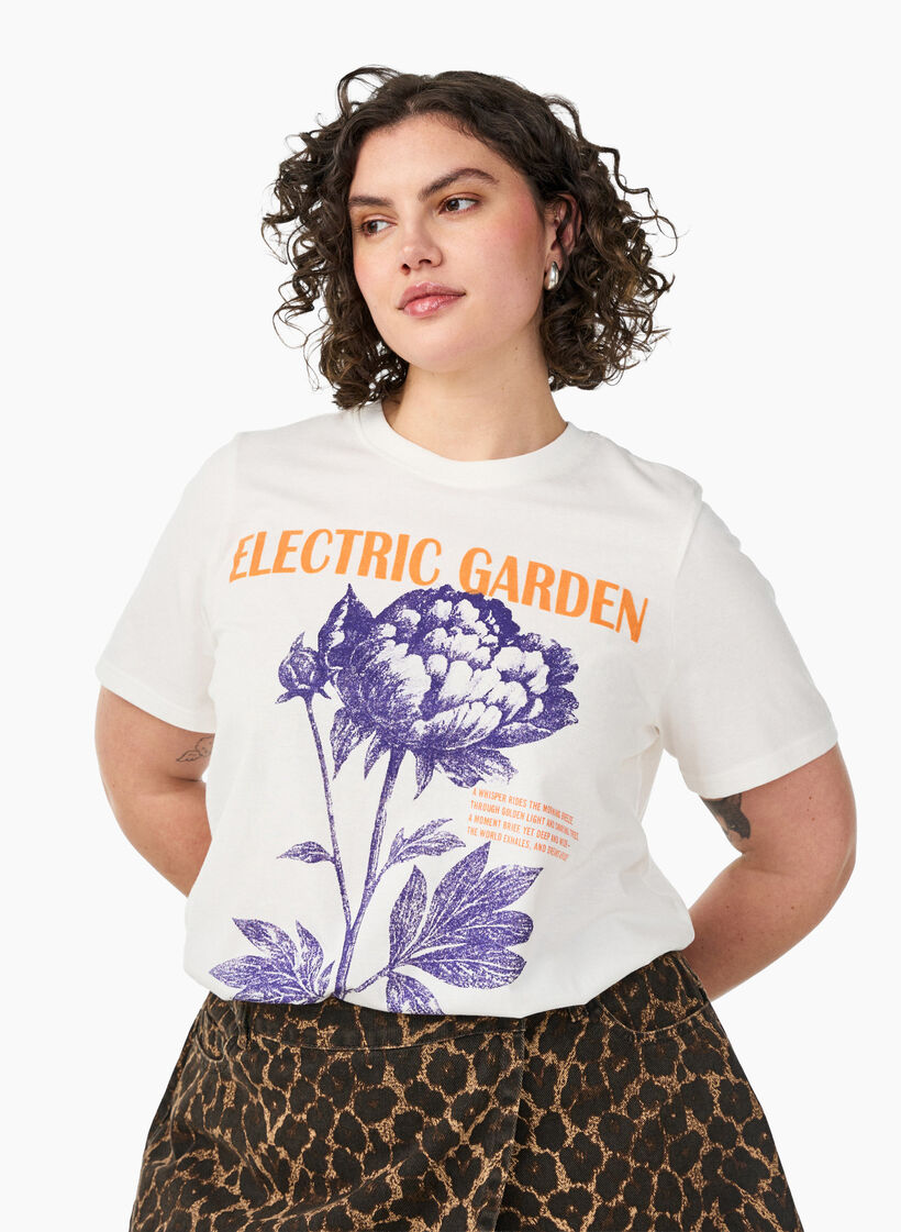 T-shirt en coton avec imprim&eacute;, Blanc, Model image number 0