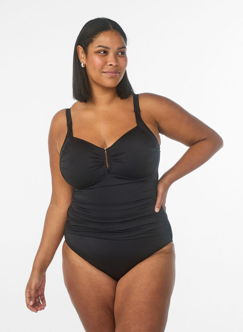 Maillot de bain avec anneau et drap&eacute;, Noir, Model image number 0