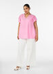 Blouse en viscose et lin avec manches &agrave; volants, Rose, Model image number 1