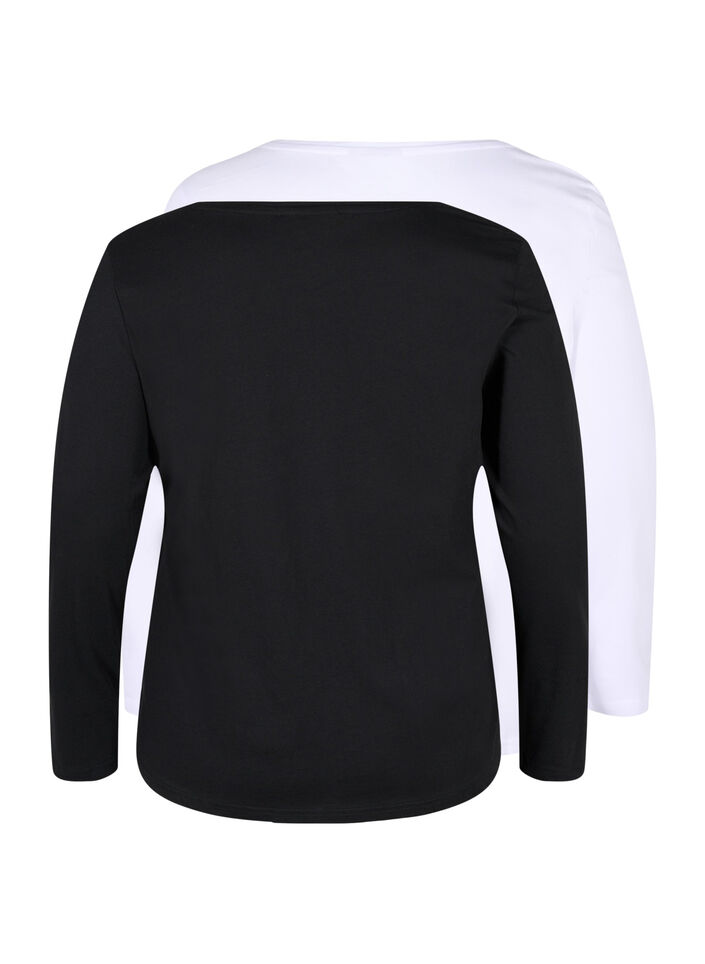 Lot de 2 blouses basiques en coton, Black/Bright W, Packshot image number 1