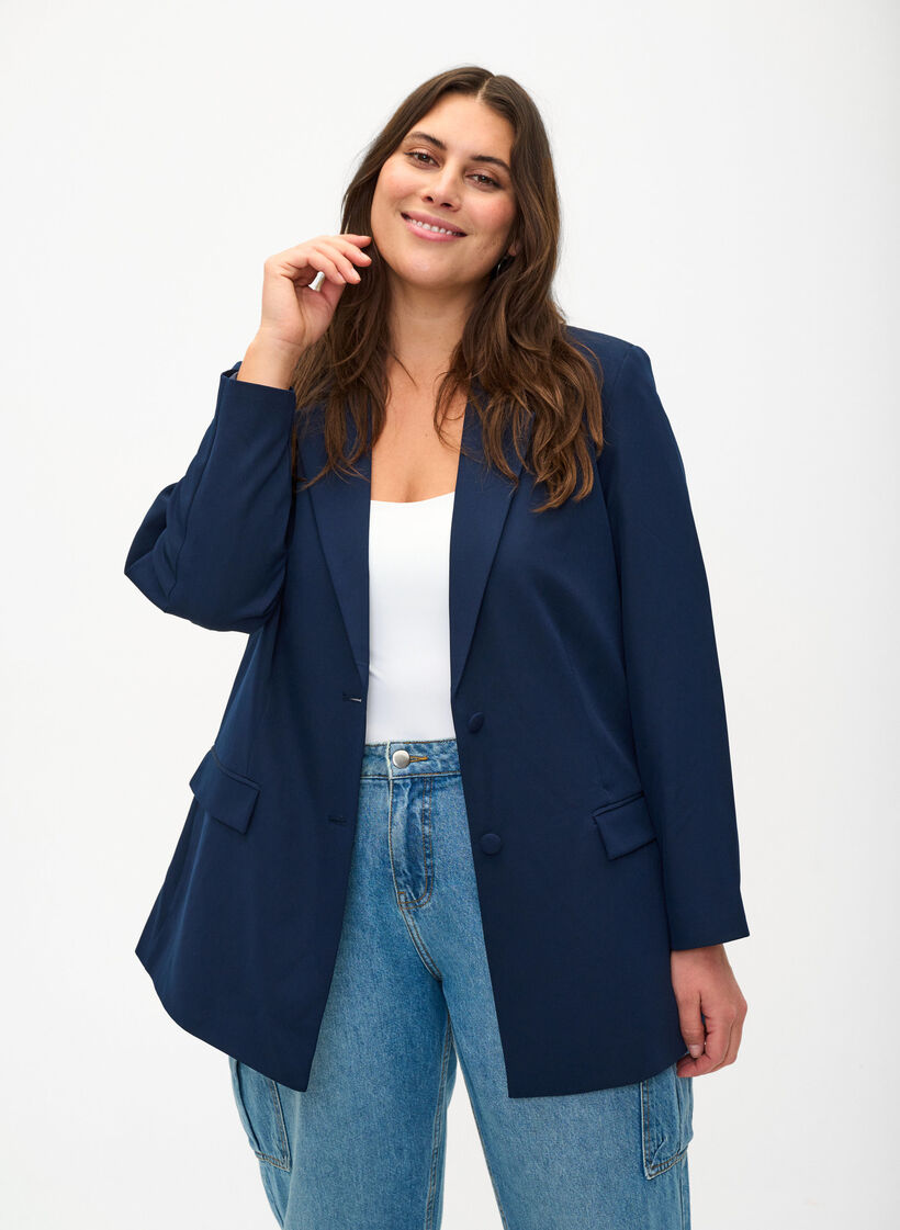 Blazer classique avec fermeture à boutons, Navy Blazer, Model image number 0