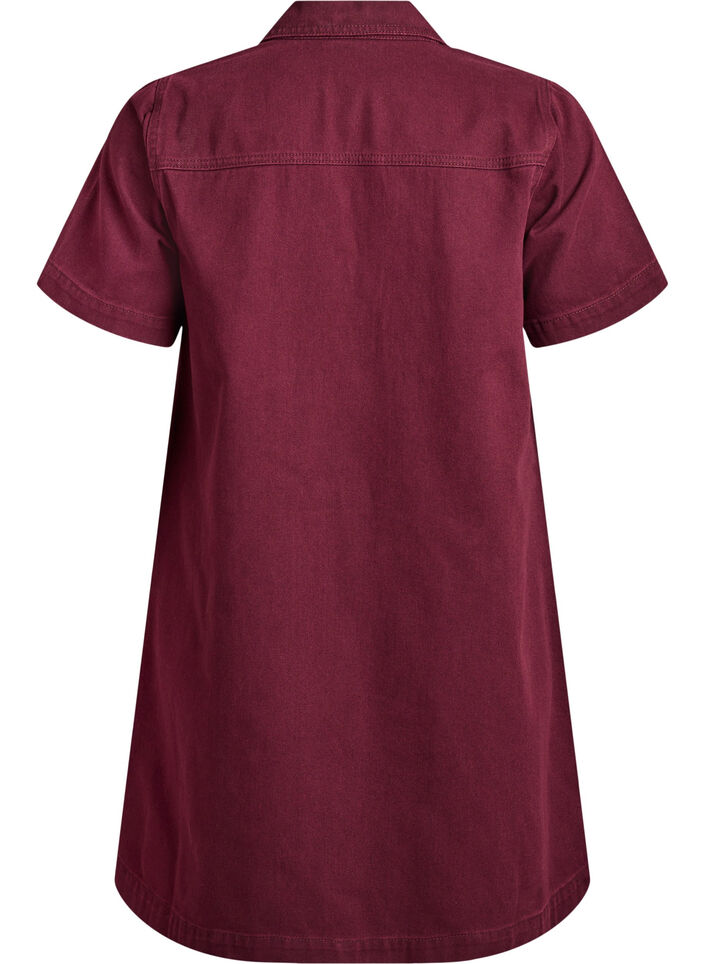 Robe courte en jean avec col et d&eacute;collet&eacute; en V, Bordeaux, Packshot image number 1