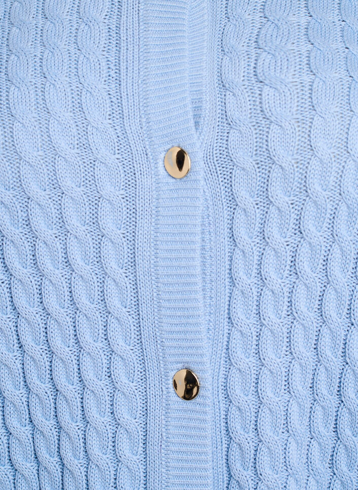 Cardigan en maille torsad&eacute;e avec boutons dor&eacute;s, Bleu, Packshot