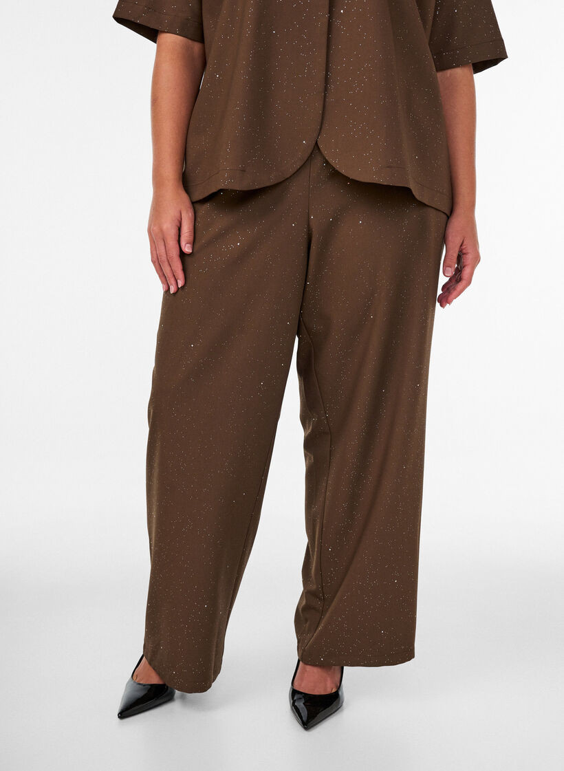 Pantalon &agrave; coupe ample avec paillettes, Marron, Model image number 2