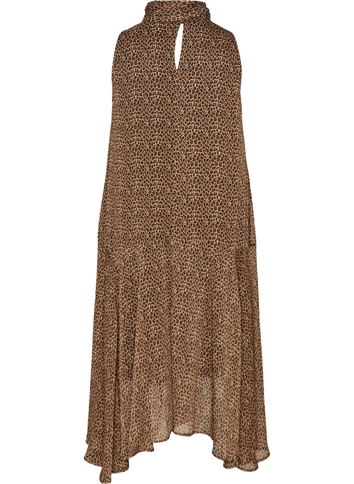 Robe midi en mousseline &agrave; imprim&eacute; l&eacute;opard avec ceinture &agrave; nouer, Marron, Packshot image number 1