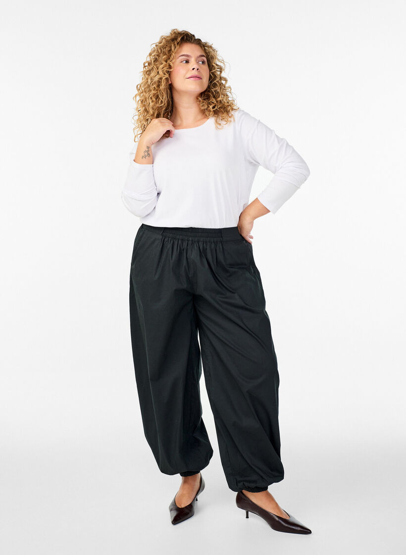 Top basic en jersey avec manches longues, Blanc, Model image number 1