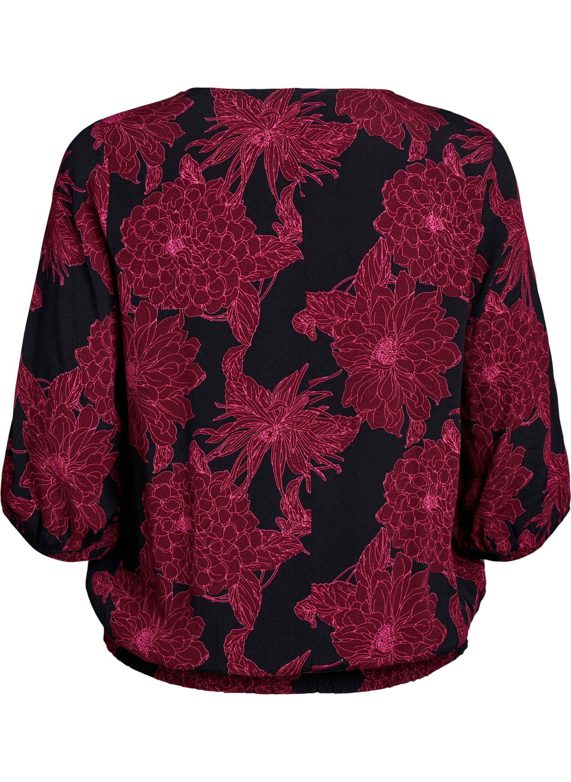 Zizzi Blouse en viscose &agrave; imprim&eacute; floral et smocks, Bordeaux fonc&eacute;, Packshot image number 1