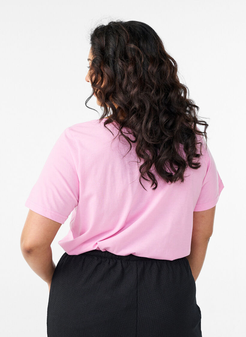 T-shirt col V, Rose, Model image number 2