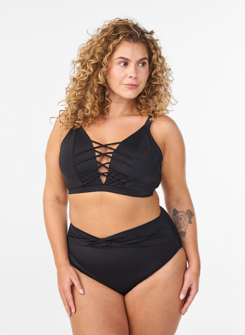 Culotte de bikini avec d&eacute;tail crois&eacute;, Noir, Model image number 0