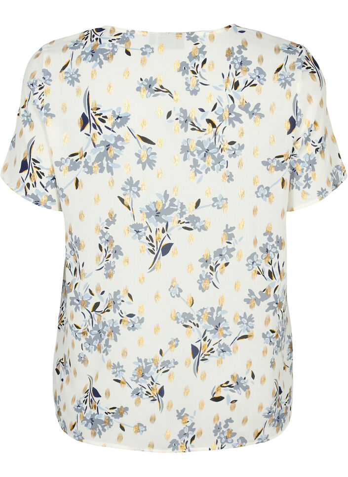 Blouse à imprimé et lurex, White Flower/Gold, Packshot image number 1