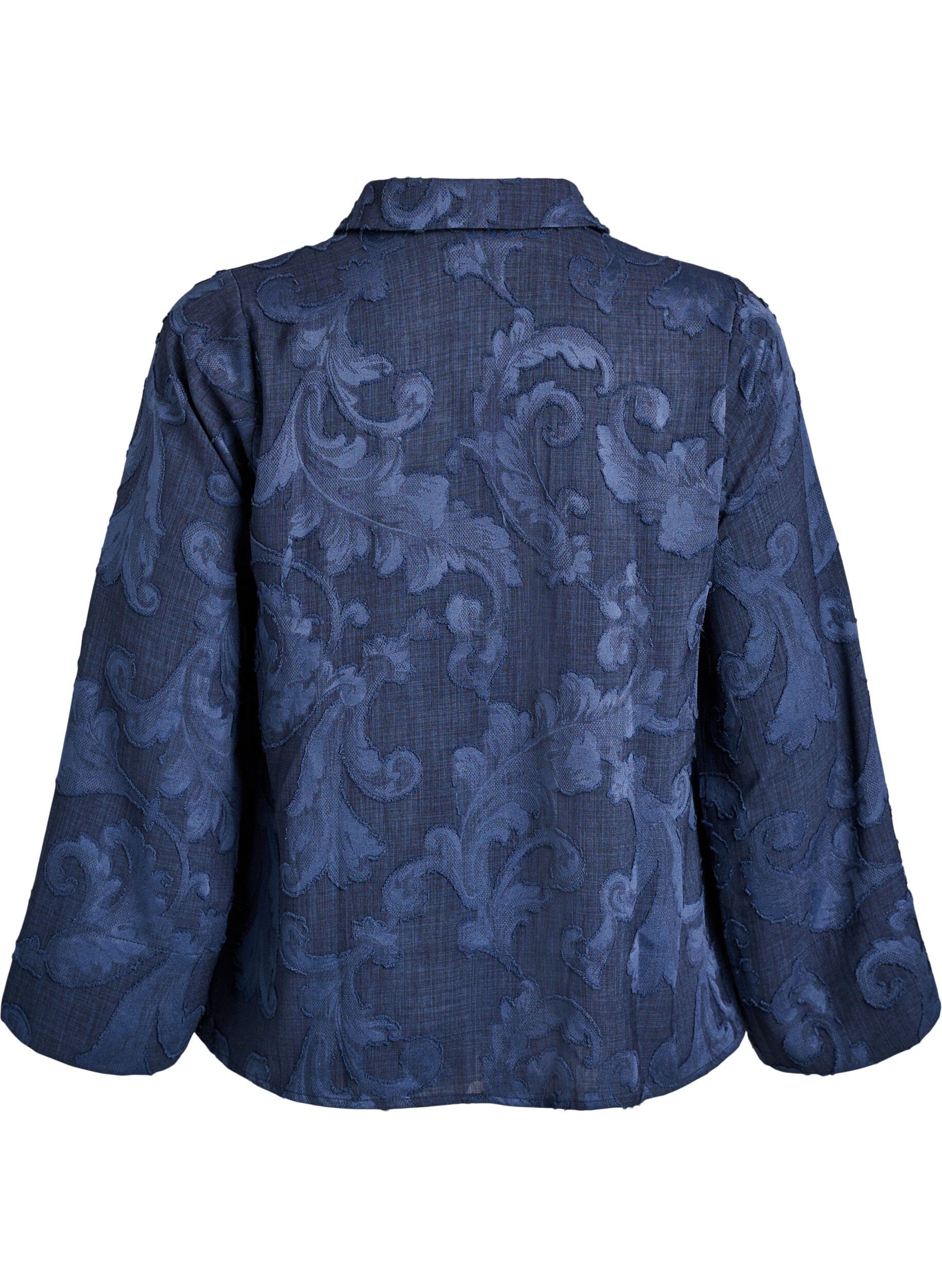 Zizzi Blouse &agrave; motif tiss&eacute; textur&eacute; et col en V, Bleu, Packshot image number 1