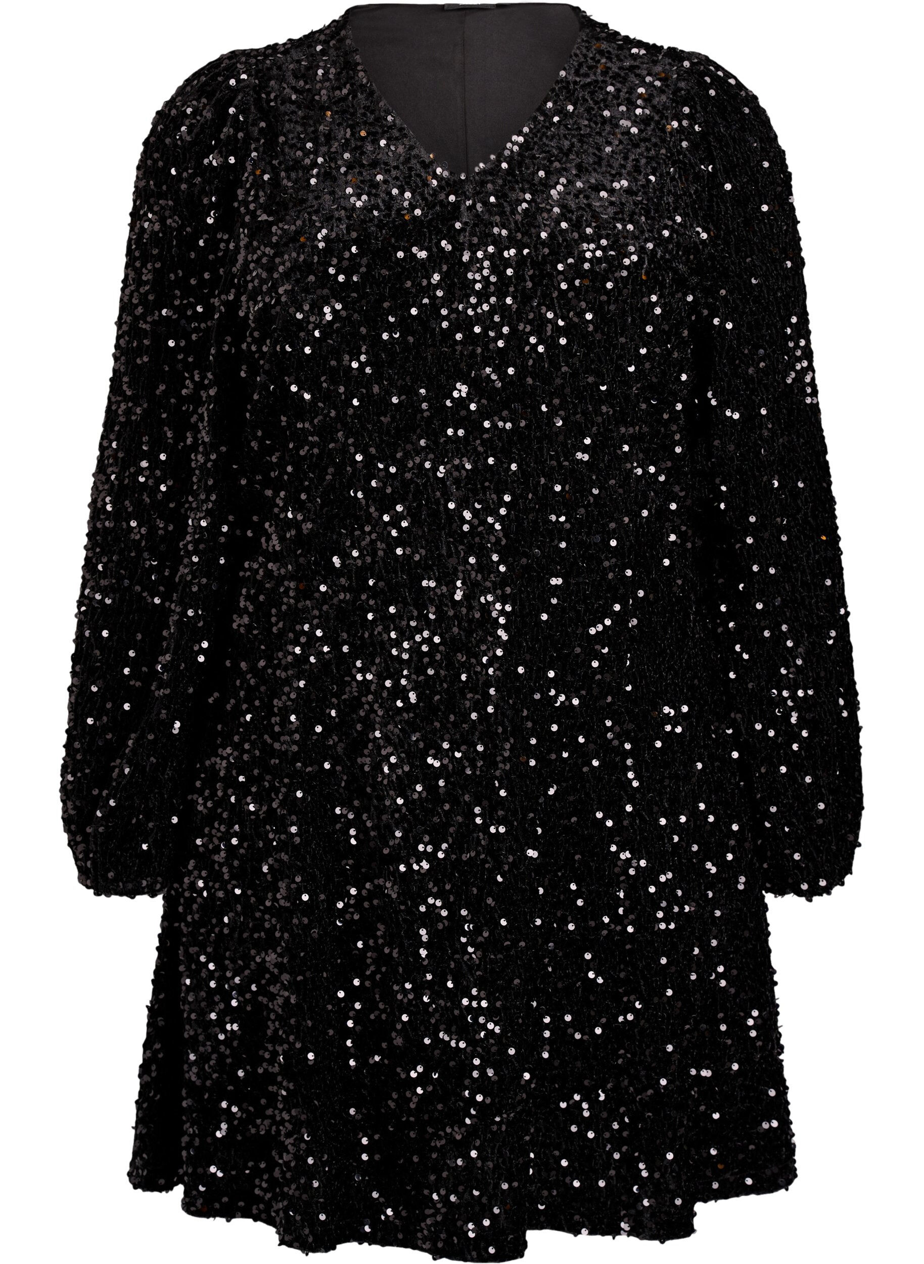 ZizziRobe courte &eacute;vas&eacute;e &agrave; sequins, Noir, Packshot image number 0