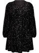 Robe courte &eacute;vas&eacute;e &agrave; sequins, Noir, Packshot image number 0