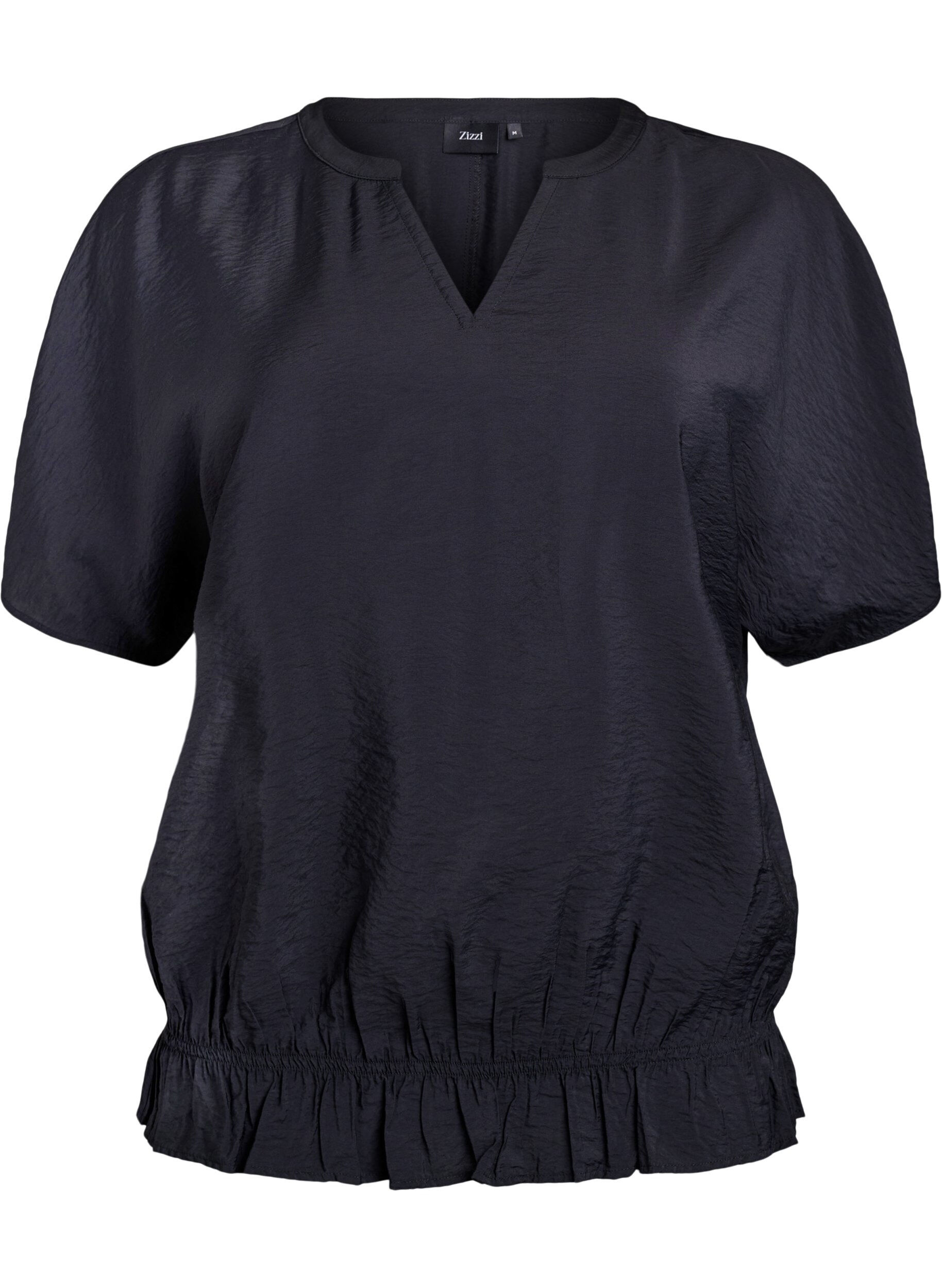 Zizzi Blouse &agrave; manches courtes et ourlet volant&eacute;, Noir, Packshot image number 0