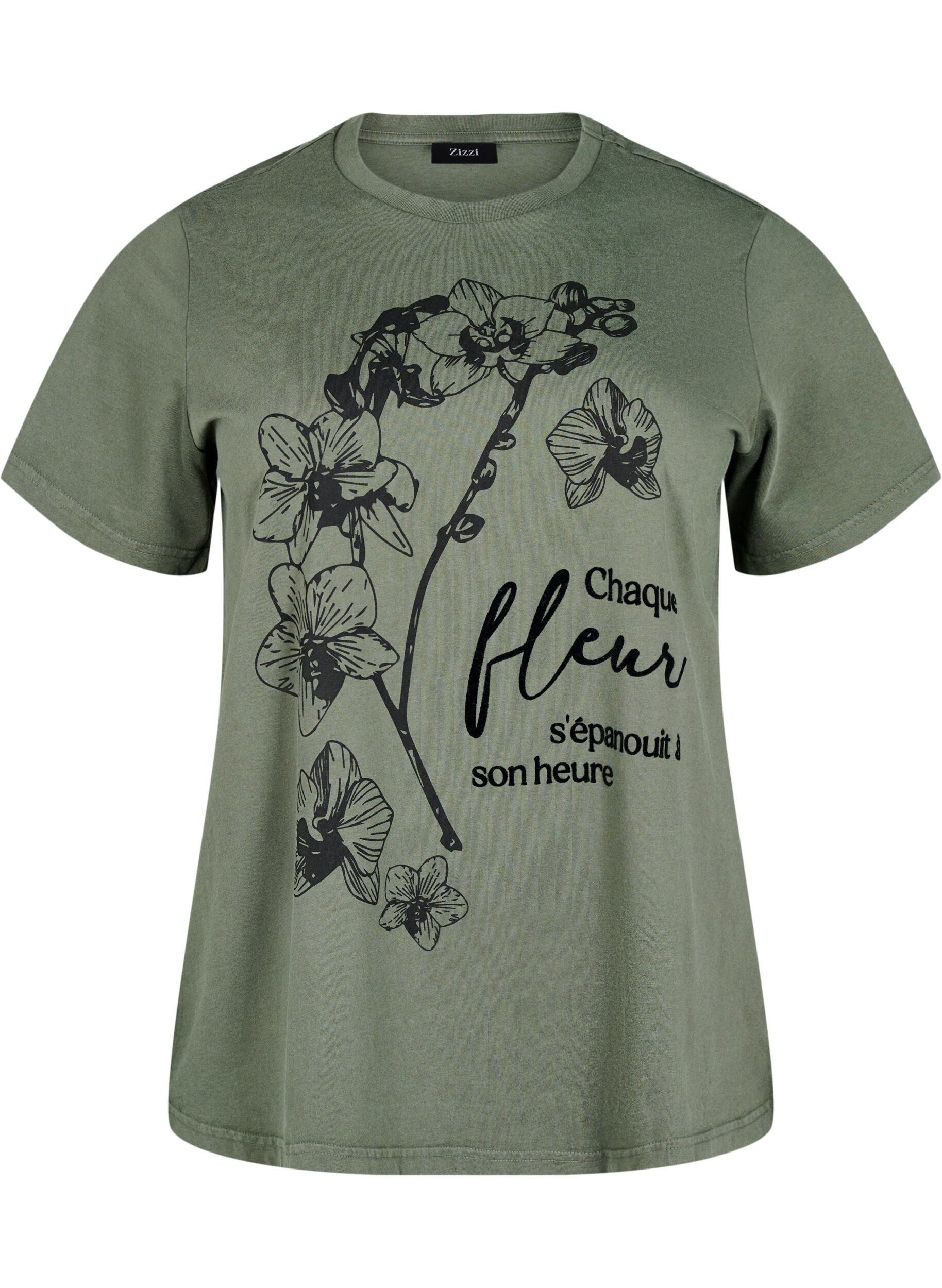 Zizzi Tee-shirt en coton biologique avec imprim&eacute;, Vert, Packshot image number 0