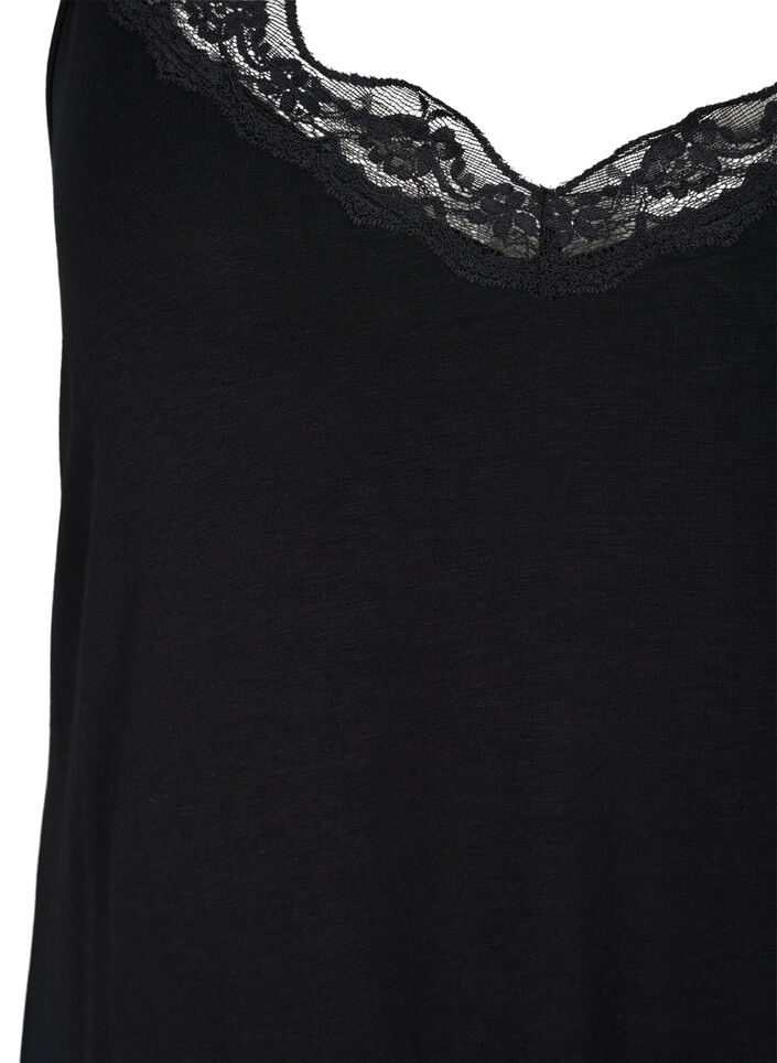 Chemise de nuit avec bord dentelle en viscose, Noir, Packshot image number 2