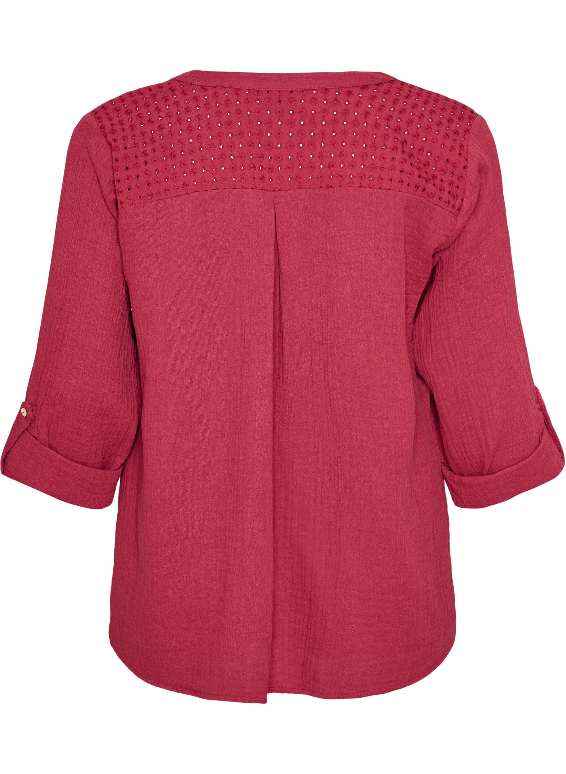 ZizziBlouse en mousseline de coton avec broderie anglaise, Rouge, Packshot image number 1