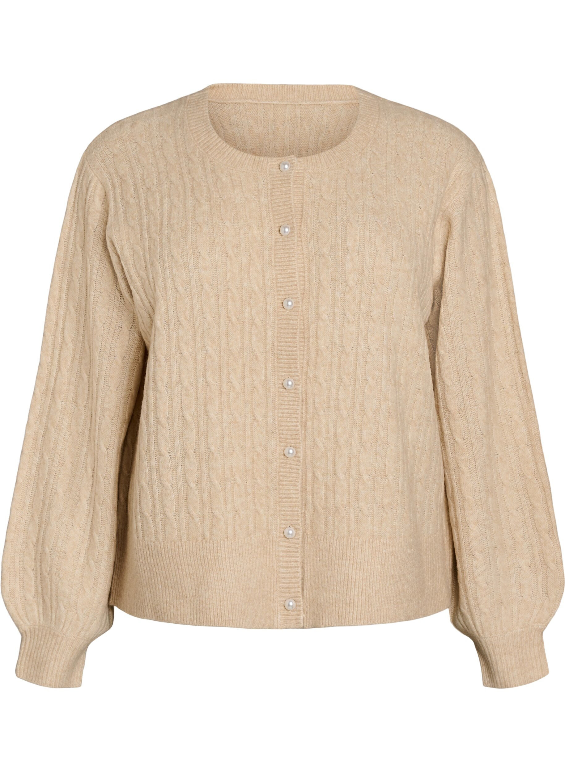 ZizziCardigan en maille torsad&eacute;e avec boutons nacr&eacute;s, Beige, Packshot image number 0