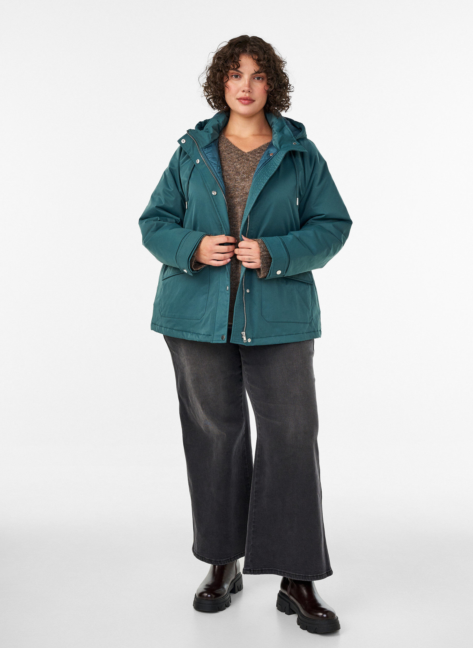 ZizziParka matelass&eacute; avec une capuche amovible, Vert fonc&eacute;, Model image number 1