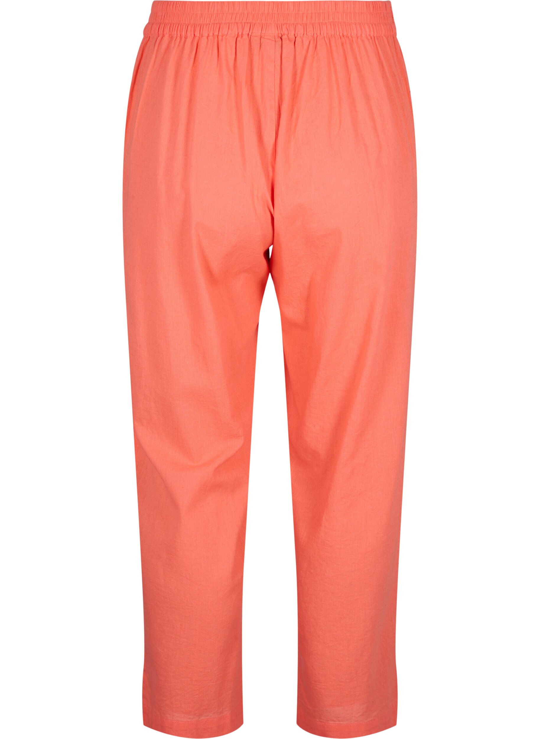 Zizzi Pantalon ample en lin et coton m&eacute;lang&eacute;s, Living Coral, Packshot image number 1