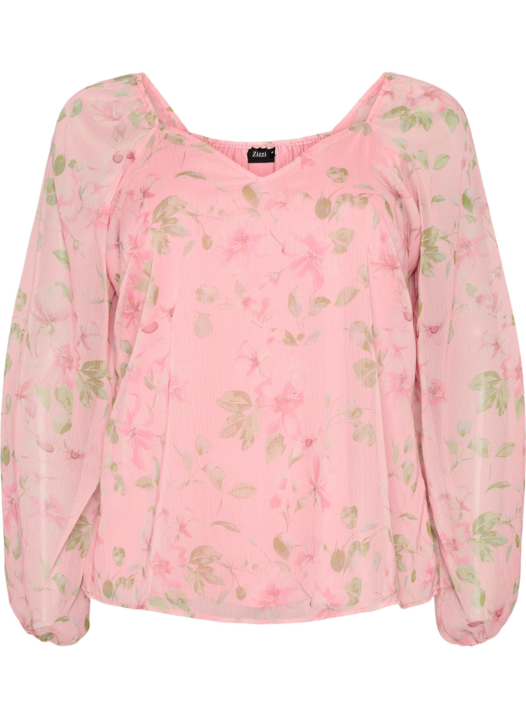 ZizziChemisier en mousseline avec imprim&eacute; floral et manches longues, Rose, Packshot image number 0