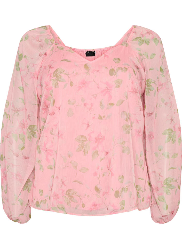 Chemisier en mousseline avec imprim&eacute; floral et manches longues, Rose, Packshot image number 0