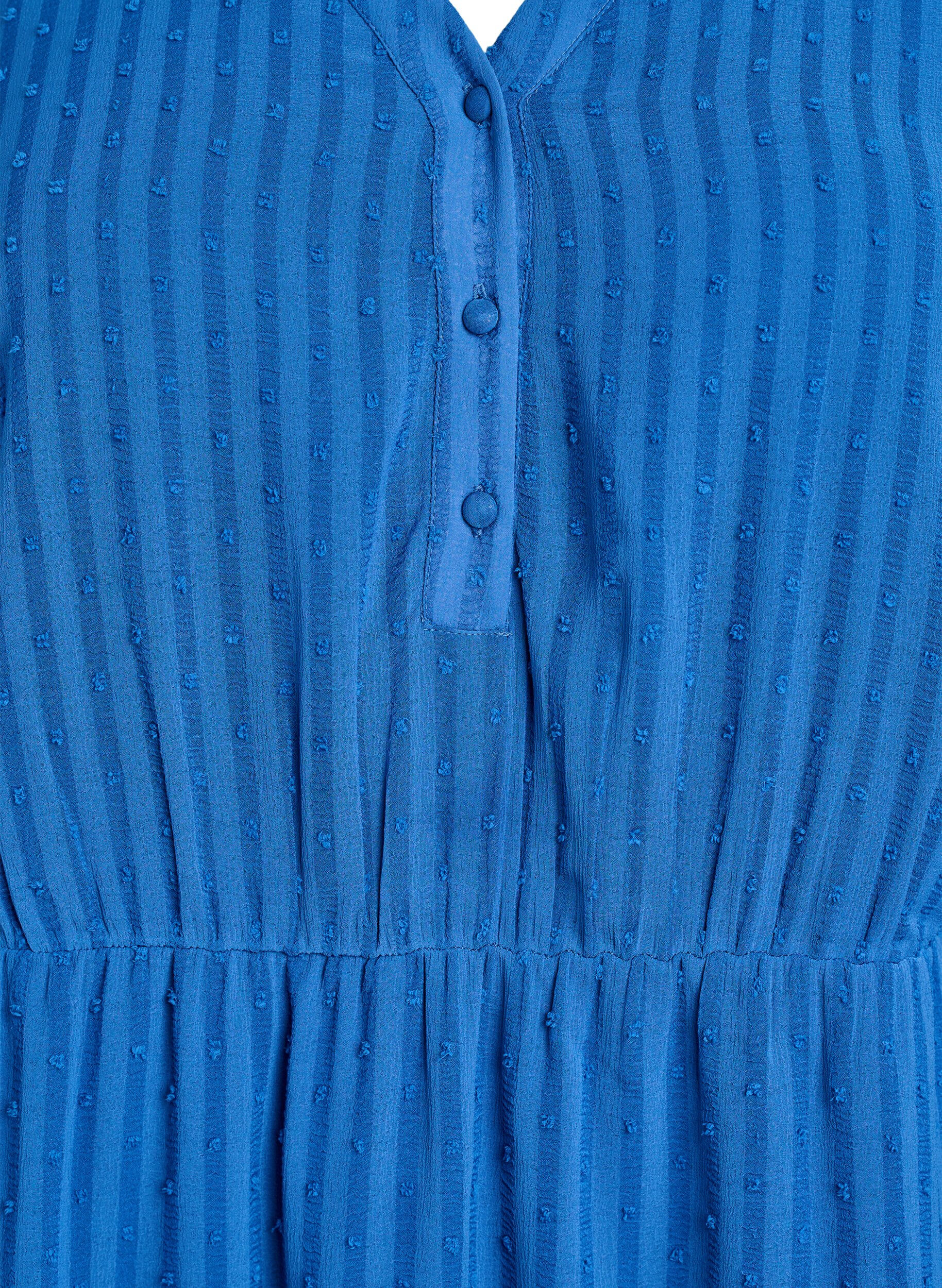 Zizzi Robe courte &agrave; rayures ton sur ton et pois textur&eacute;s, Bleu, Packshot image number 2