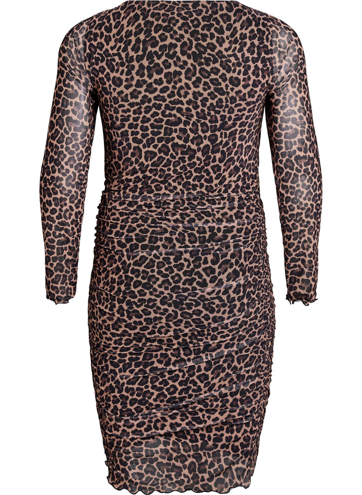 Robe courte en maille à imprimé léopard, Marron, Packshot image number 1